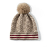 Women Cashmere Beanie Winter Cashmere Hat with Fur Pom Knit Ski Hat